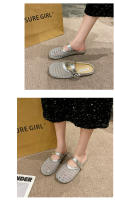 Verano casual ahuecado bolsa de un pedal zapatillas de mujer, nuevas zapatillas de plataforma plana con hebilla de cinturón, medias perezosas transpirables. - details 8