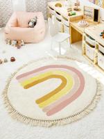 Alfombra de Felpa con Borlas Lavable en Máquina Diseño Redondo con Dibujos Animados Arcoíris para Habitación de Niños Decoración Creativa sin Arrugas - details 0