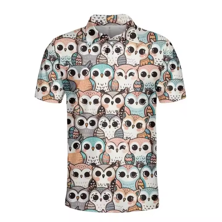 Polos de manga corta para hombre y mujer, camisetas con estampado de dibujos animados de animales, pingüinos, osos, ardillas, botones gráficos, 14 - 1