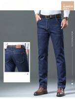 Pantalones vaqueros Sherpa gruesos de lana de invierno para hombre, pantalones vaqueros rectos de terciopelo informales de negocios, pantalones elásticos clásicos de felpa de lana para hombre - details 5