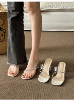 Alpargatas, cuña, tira transparente, tacones altos, desgaste de las mujeres, nueva moda, cabeza redonda, tacón grueso, Internet, celebridad, zapatillas de cristal, sandalias de las mujeres - details 10