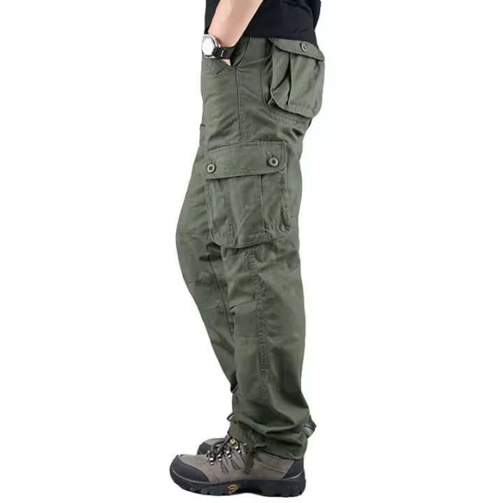 Pantalones Cargo cálidos de lana para hombre, ropa térmica informal de trabajo, pantalones de invierno, verde, negro, caqui, 6 bolsillos - 1