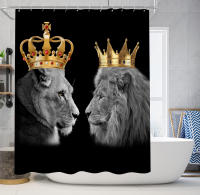 Cortina de ducha de tela de poliéster estilo león, Animal, baño, 180x180CM, con 12 ganchos - details 0