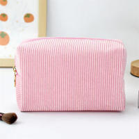 Bolso De Maquillaje Para Viaje Organizador De Cosméticos De Corduroy Para Mujeres Estuche De Belleza Portátil De Cierre De Cremallera - details 25