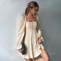 Elegante Vestido de Manga Larga para Mujer Cuello Cuadrado Cintura Ajustada Ropa de Moda Trendy - details 2