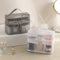 Bolsa De Maquillaje De Malla Grande Capacidad Doble Capa Transparente Con Cierre De Cremallera Para Viajes Y Almacenamiento De Cosméticos - details 0