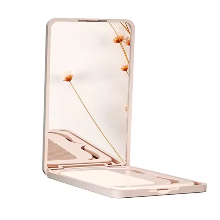 Juego de espejo pequeño para niña, espejo de maquillaje plegable portátil de Color sólido con Peine, herramientas de ma - 1