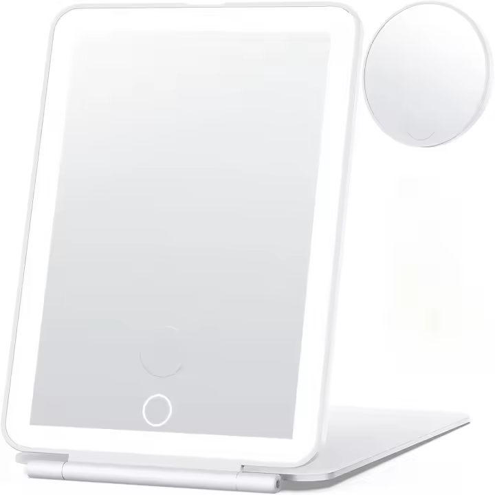 Espejo de maquillaje recargable para viaje, espejo de tocador con LED, batería, espejo iluminado Ultra delgado portátil, esencial de viaje - 1