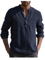Camisa informal de lino para hombre, camisa de manga larga con cuello en V, ropa de playa, 2024 - details 11