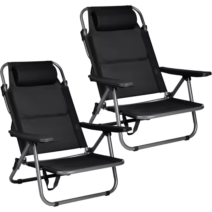 Pack de 2 Sillas de Playa Reclinables Plegables con Reposacabezas |   Sillas Portátiles para Jardín, Camping, Piscina, Terraza |   Estructura de Aluminio Ligera y Tela Transpirable Resistente - 1