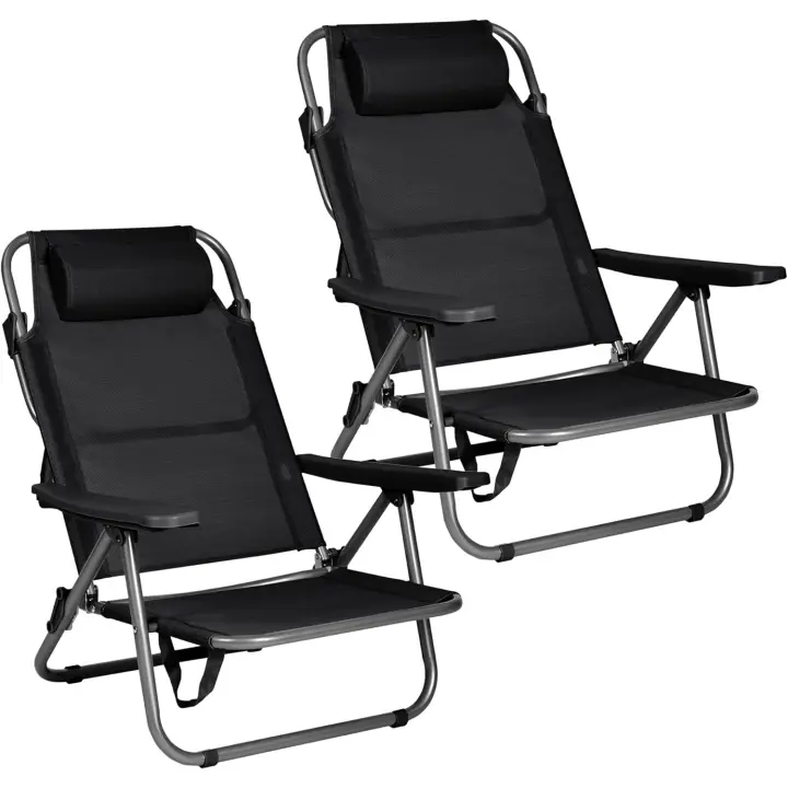 Pack de 2 Sillas de Playa Reclinables Plegables con Reposacabezas |   Sillas Portátiles para Jardín, Camping, Piscina, Terraza |   Estructura de Aluminio Ligera y Tela Transpirable Resistente - 1