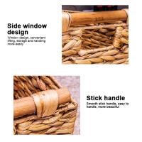 Cesta Rectangular de mimbre con asas de madera para estantes, almacenamiento de jacinto de agua, cestas naturales - details 2