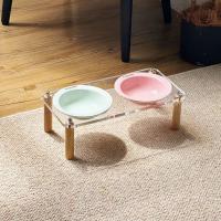Cuenco individual/doble para gatos con soporte acrílico, protege la columna Cervical, cuenco de cerámica antiderrames para comida de mascotas, antivómitos, antideslizante - details 10