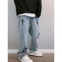 Pantalones Vaqueros Estampados para Hombre Ropa Nueva, Pantalones Vaqueros Holgados de Pierna Ancha, Moda Coreana, Drapados, Rectos, Informales, Sueltos - details 2