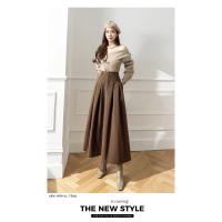 Faldas elegantes de lana sintética para mujer, falda informal holgada de cintura alta con bolsillos para oficina, Otoño e Invierno - details 10