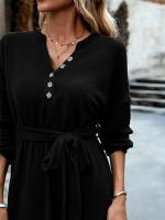 Vestido Corto de Crochet para Mujer Cuello en V, Color Sólido, Moda Casual, Prenda Única de Punto - details 6