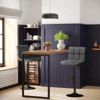 2, Sillas de Bar con Superficie de Terciopelo y Altura Ajustable, Taburete de Cocina Giratorio con Respaldo y Reposapiés - details 5