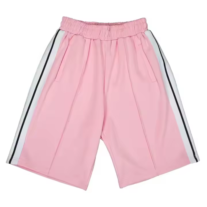 Palm Stripe Webbing Letters Colour Block Pink Casual Shorts Summer Beach Ladies Designer Shorts Men's - 1