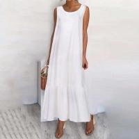 Elegante Vestido Maxi Blanco para Mujer Moda de Verano 2024 Cuello Redondo, Manga Sin Agarrar, Vestidos Largos - details 1