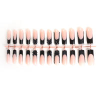 Uñas largas bordes franceses uñas hechas a mano mano hacer negro strobe bowknot uñas de alta calidad - details 0