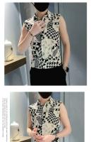 Camiseta holgada sin mangas para hombre, ropa informal con botones estampados, cuello puntiagudo, estilo Haruku, elegante y a la moda - details 3