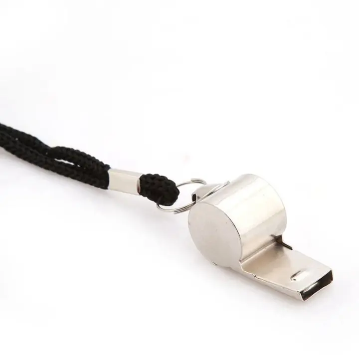 Silbato de Metal para árbitro deportivo de Rugby, herramienta de porristas de acero inoxidable con cuerda negra/amarilla, gran oferta - 1