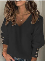Suéter De Mujer Otoño Invierno V-Neck Basic Solido Mezclada Casual Frontera Manga Larga Pullover Ribbed Suave Elástico Coreano - details 3
