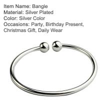 Pulsera de mano abierta de acero inoxidable para mujer, brazalete sencillo de cuentas, plateado, - details 9