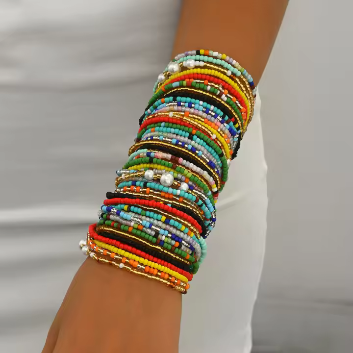 Pulsera de Mujer de Moda Combinada Estilo Europeo-Americano Diseño Tejido de Cuentas Coloridas de Múltiples Capas Paquetes de Joyería - 1