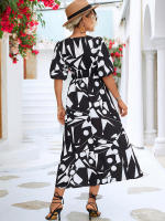 Vestido acampanado bohemio estampado para mujer, ropa informal de manga corta con burbujas, Vintage, elegante, verano, 2024 - details 12