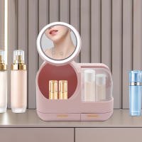 Organizador de maquillaje, vitrina de almacenamiento de cosméticos, estante de encimera rosa con 3 colores claros, 31x22x37,5 cm/12,2x8,66x14,76 pulgadas - details 0