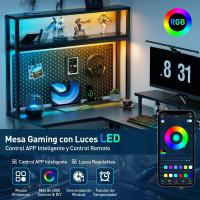 Mesa Gaming LED 150 x 100 cm, Escritorio Gaming en L con Enchufes y Puertos USB, Escritorio Esquinero con Estanteria, Mesa Gamer con Soporte para Monitor, Mesa Oficina Negro - details 5