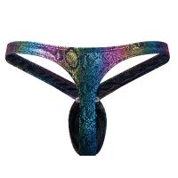 Calzoncillos de piel sintética con estampado de serpiente para Hombre, Tanga, ropa interior Sexy, bragas, bolsa de cintura baja, parte trasera en T - details 6