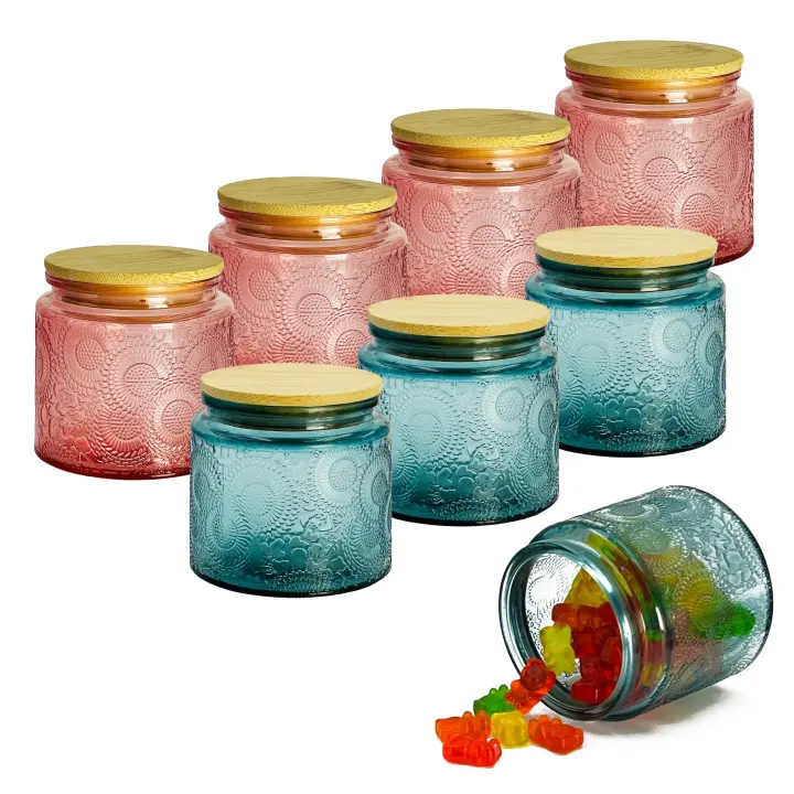 Pequeñas Jarras de Vidrio Decorativas con Tapas 12oz de Almacenamiento Alimenticio Vintage con Tapa de Bambú Airtight Ideal para Especias, Creaciones de Velas, Apotecario de Cocina y Baño - 1
