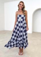 Vestido largo floral con tirantes finos bohemios sin mangas con cuello cuadrado informal de verano para mujer - details 4