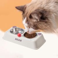 Cuenco doble con forma de oso para mascotas, contenedor de comida para gatos desmontable de gran capacidad, alimentador de agua antigolpes de acero inoxidable para cachorros, hogar - details 6