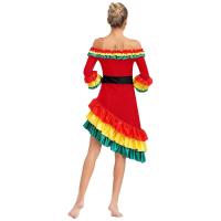 Vestido español flamenco tradicional mujer con volantes, manga larga, dobladillo inclinado, vestido baile Rumba para fiesta Rave - details 7