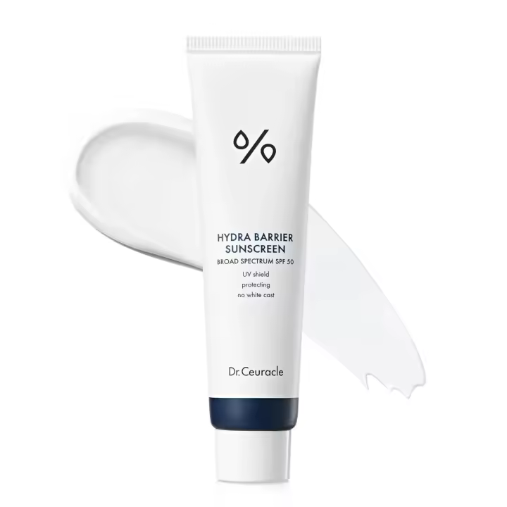 Dr.Ceuracle Hydra Barrier Facial Broad Spectrum SPF 50 - Protector solar mineral coreano con óxido de zinc y ácido hialurónico, Dewy - 1