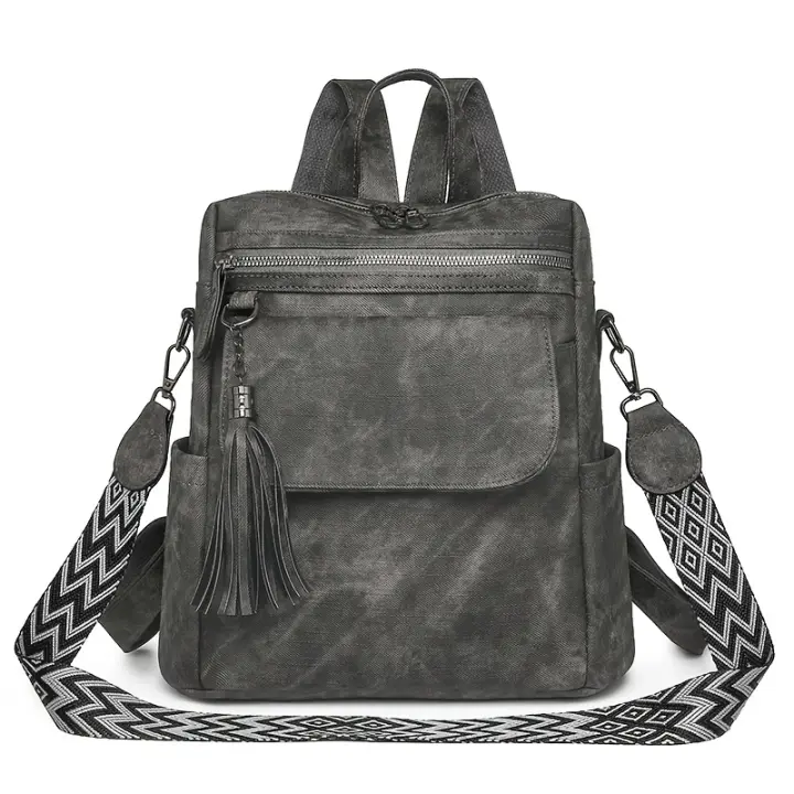 Mochila Grande y Elegante para Mujer - Bolso de Viaje Oxford Casual Vintage con Correas Ajustables, Adorno de Borla y Cierre de Cremallera para Vacaciones - 1