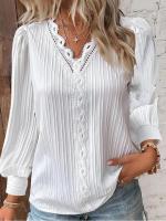 Elegante Blusa de Encaje con Cuello en V Manga Larga Chiffon Moda Callejera Sencilla - details 3