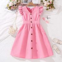 Vestido Rosa para Niñas de 8 a 12 Años Manga Voladora y Cuello en V Vestido Casual Dulce para el Verano 2024 - details 1