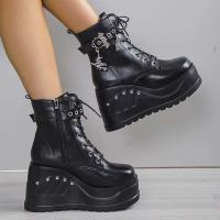 Dropshipping logo estilo gótico tacones súper altos tobillo zapatos de mujer botas con cordones - details 2