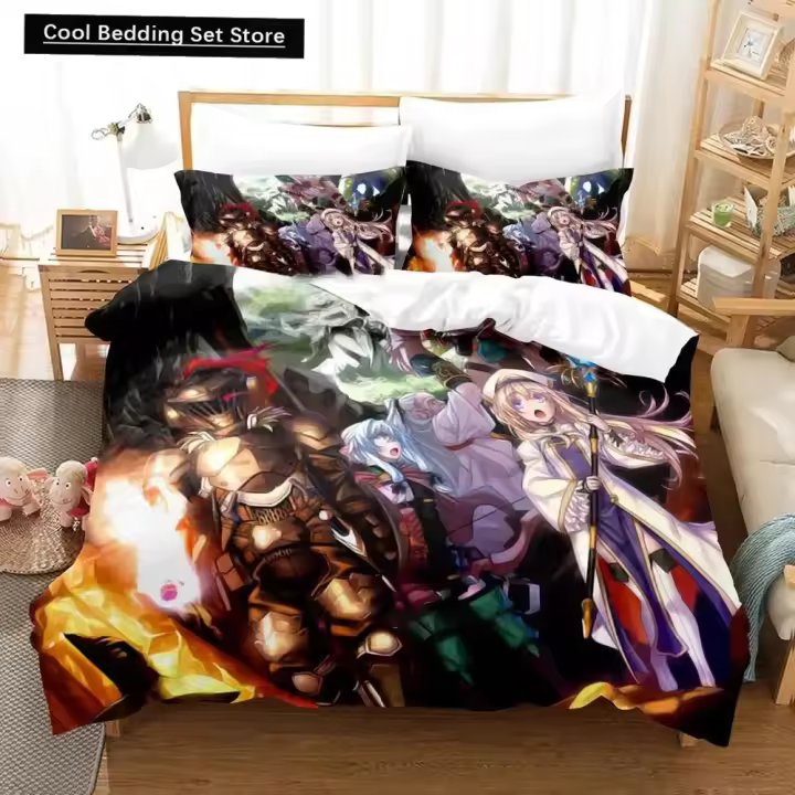 Juego de Ropa de Cama de Anime 3D Goblin Slayer Funda de Edredón, Funda de Almohada, Acolchado, Tamaño Rey y Reina Conjunto de Cama para Adultos y Niños - 1