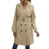 Abrigo de Trench de Moda Casual para Mujer con Cinturón Desmontable y Bolsillos Diseño de Cierre de Doble Botonadura Material Exterior de Poliéster Abrigo de Tren de Largo Medio para Otoño/Invierno - details 1