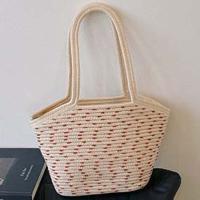 Bolso de mano tejido dulce a la moda, colgante con borlas, bolso de paja transpirable, bolso de playa de verano Beige de poliéster para mujer - details 5