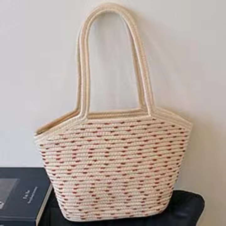 Bolso de mano tejido dulce a la moda, colgante con borlas, bolso de paja transpirable, bolso de playa de verano Beige de poliéster para mujer - 1