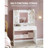 Estación de Maquillaje Moderna con Espejo y Luz LED Estante Abierto y 2 Cajones para Dormitorio o Sala de Estar 40x80x149cm Blanco DT08203X - details 13