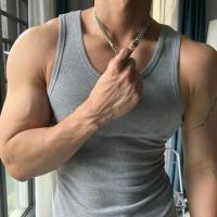 Chaleco de color sólido para hombre, camiseta sin mangas con cuello redondo para fitness, ropa de calle informal transpirable, ropa de ocio de verano para deportes - details 4