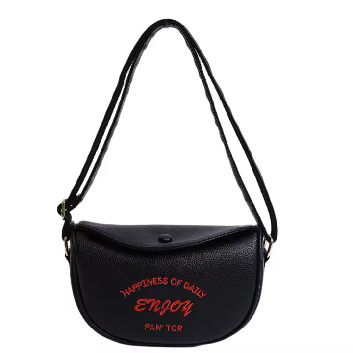 Bolso de sillín coreano informal, bolso de hombro de lujo bordado, bolsos de cuero Pu con letras para mujer - 1