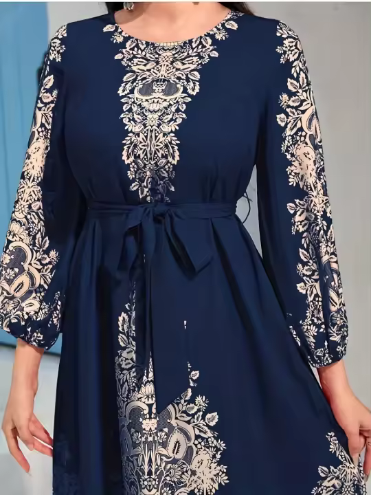 Foto real del vestido de manga larga con estampado digital, moda, bestseller - 1